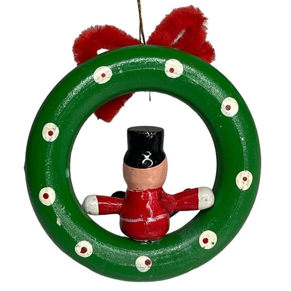 Vintage Wooden Wreath with Toy Soldier Christmas Ornament - Picture 5 of 9